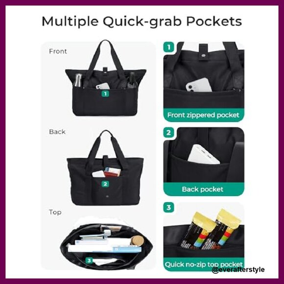 Foldable Zipper Tote Bag Large Travel Work Shoulder Bag Minimal Chic - Picture 6 of 8